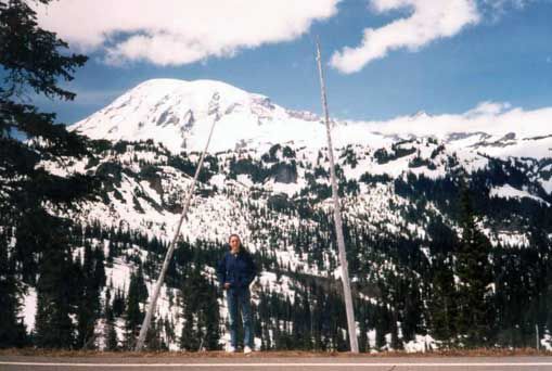 Hiking at Mount Rainier in Seattle during a research visit.